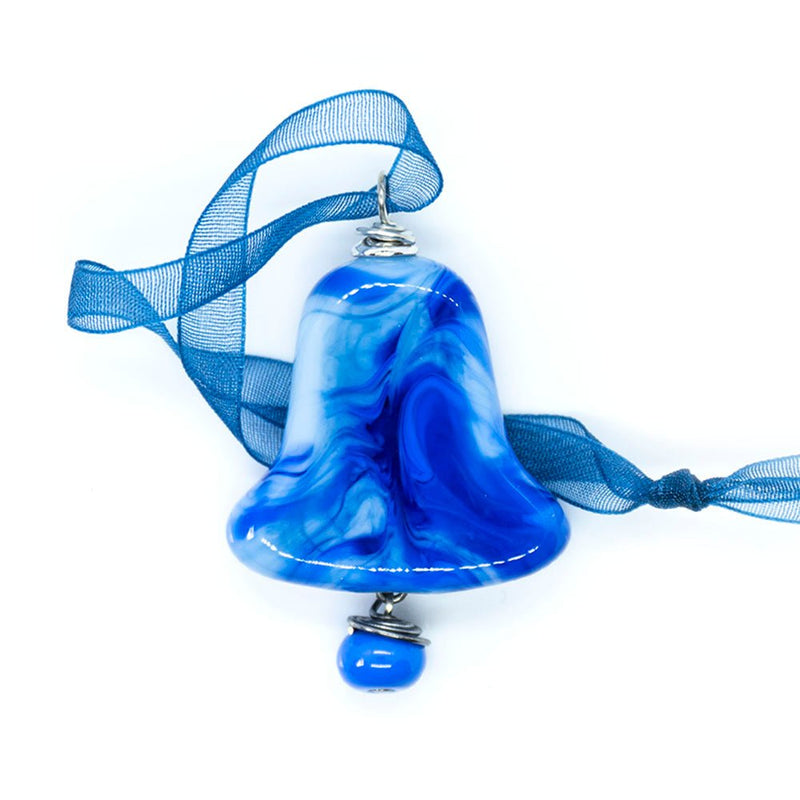 Load image into Gallery viewer, Lampwork Christmas Bell Ornament 52mm x 32mm Blue - Affordable Jewellery Supplies
