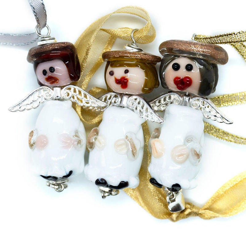 Load image into Gallery viewer, Lampwork Christmas Angel Ornament 50mm x 20mm Brown Hair - Affordable Jewellery Supplies
