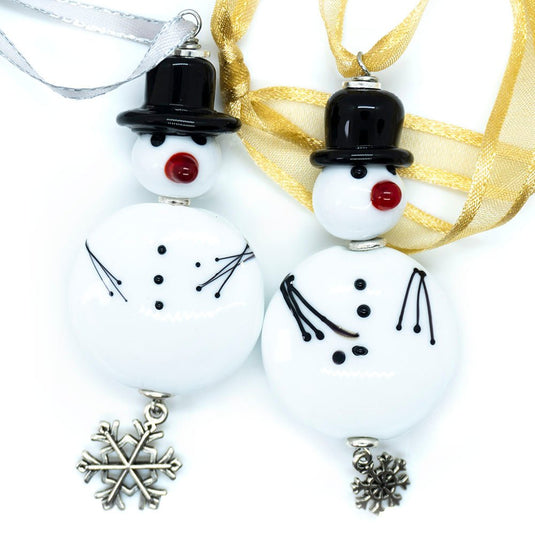 Lampwork Snowman Christmas Ornament 75mm x 30mm 70mm - Affordable Jewellery Supplies