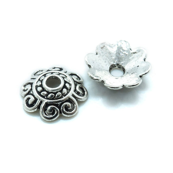 Tibetan Style Bead Caps Multi-Petal Flower 10mm x 3mm Antique Silver - Affordable Jewellery Supplies