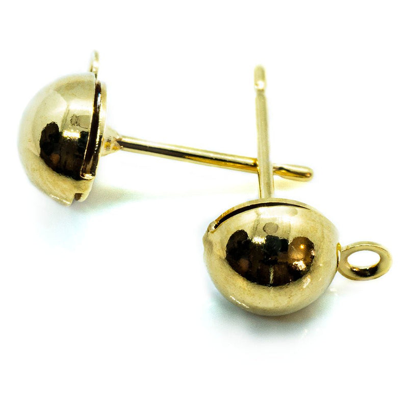 Load image into Gallery viewer, Half Ball Earring Stud Post With Closed Loop 6mm Gold Plated - Affordable Jewellery Supplies
