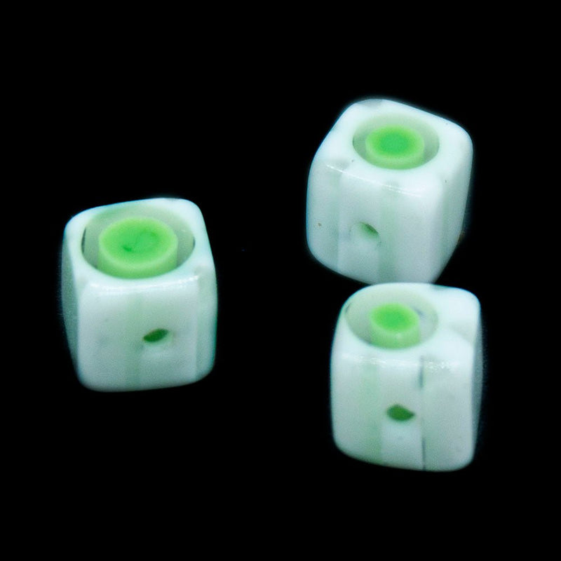 Load image into Gallery viewer, Millefiori Glass Cube 4mm x 4mm x 4mm Pale Green - Affordable Jewellery Supplies
