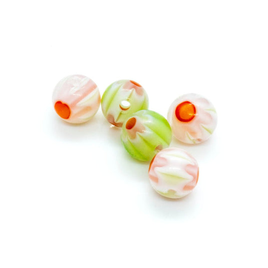 Millefiori Glass Round Bead 4mm White lime red - Affordable Jewellery Supplies