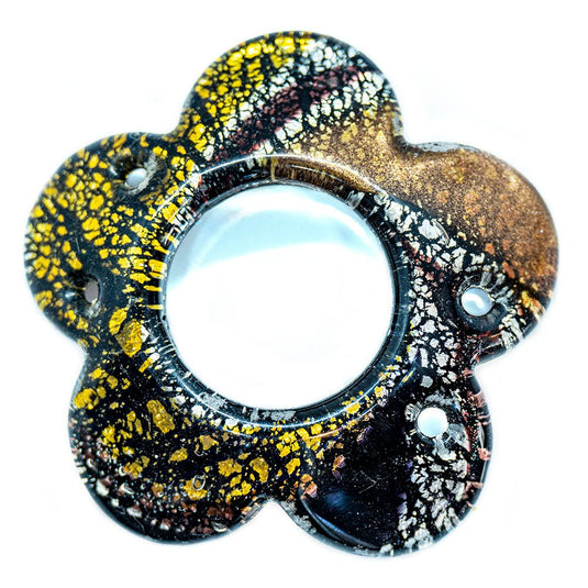 Murano Glass Flower Pendant 55mm x 12mm Black/Gold - Affordable Jewellery Supplies