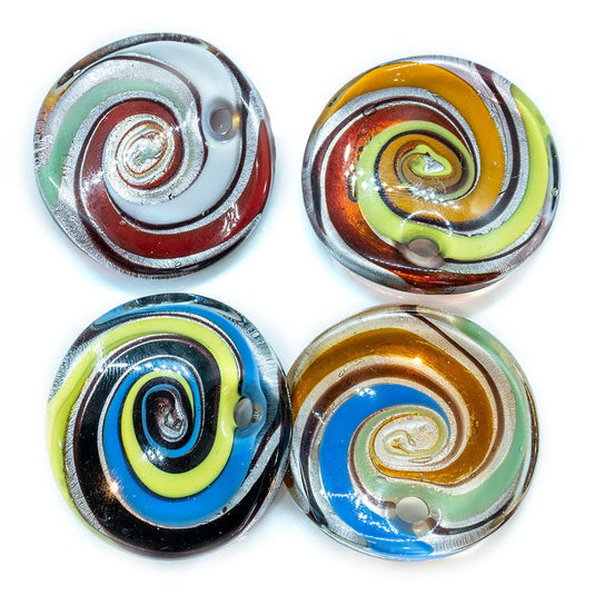 Murano Lampworked Oval Pendant with Swirls 42mm x 36mm Green, Blue & Gold - Affordable Jewellery Supplies