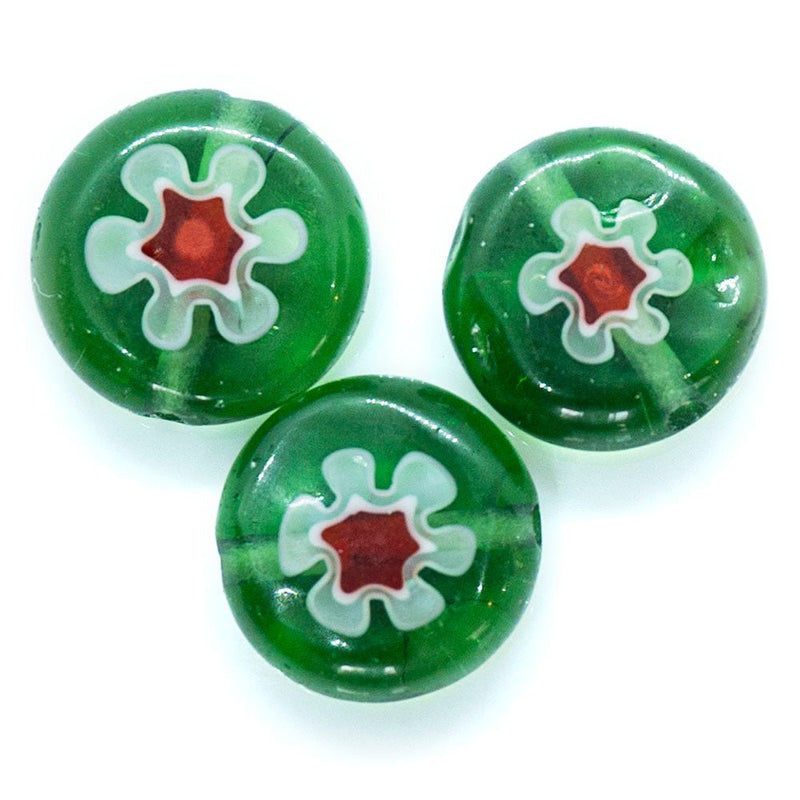 Load image into Gallery viewer, Millefiori Glass Coin Bead 10mm Green - Affordable Jewellery Supplies
