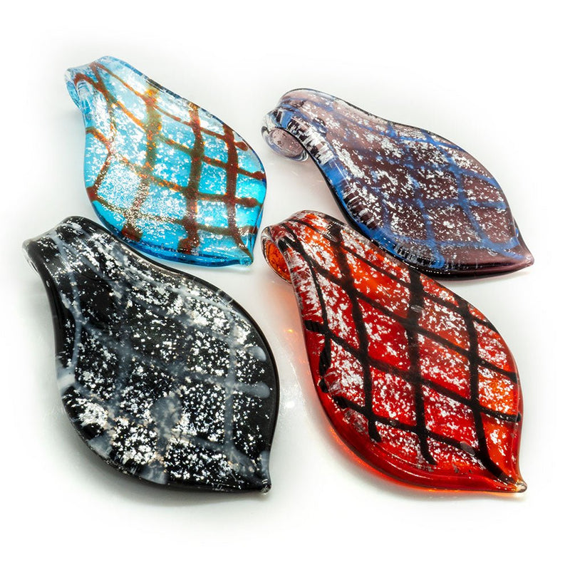 Load image into Gallery viewer, Murano Lampwork Glass Pendant Diagonal Lines 68mm x 34mm Red - Affordable Jewellery Supplies
