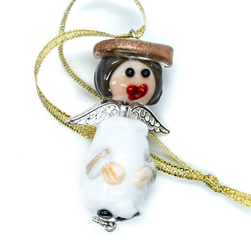 Load image into Gallery viewer, Lampwork Christmas Angel Ornament 50mm x 20mm Grey Hair - Affordable Jewellery Supplies
