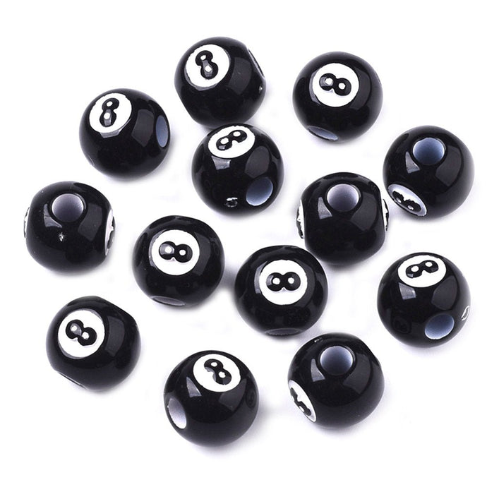 Acrylic Billiard Ball Bead Number 8 12mm Black - Affordable Jewellery Supplies
