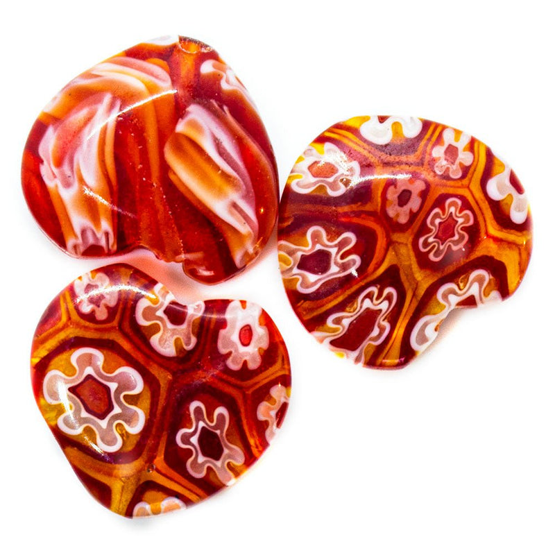 Load image into Gallery viewer, Millefiori Glass Heart Bead 12mm x 12mm x 4mm Red - Affordable Jewellery Supplies
