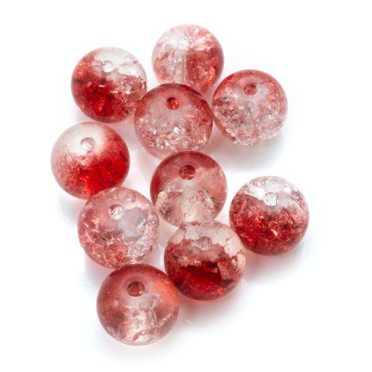 Glass Crackle Beads 8mm Red & Clear - Affordable Jewellery Supplies