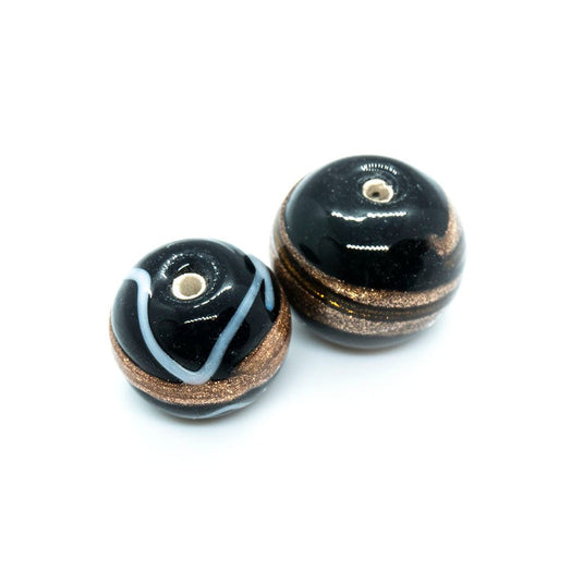 Indian Glass Lampwork Round Bead with Gold Lines 12mm Black - Affordable Jewellery Supplies