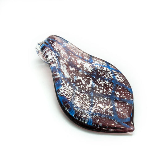 Murano Lampwork Glass Pendant Diagonal Lines 68mm x 34mm Purple - Affordable Jewellery Supplies