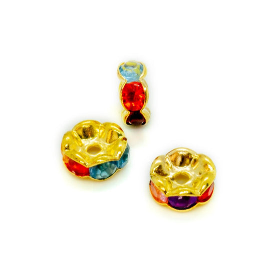 Rhinestone Rondelle Beads Round 8mm Gold and Coloured - Affordable Jewellery Supplies