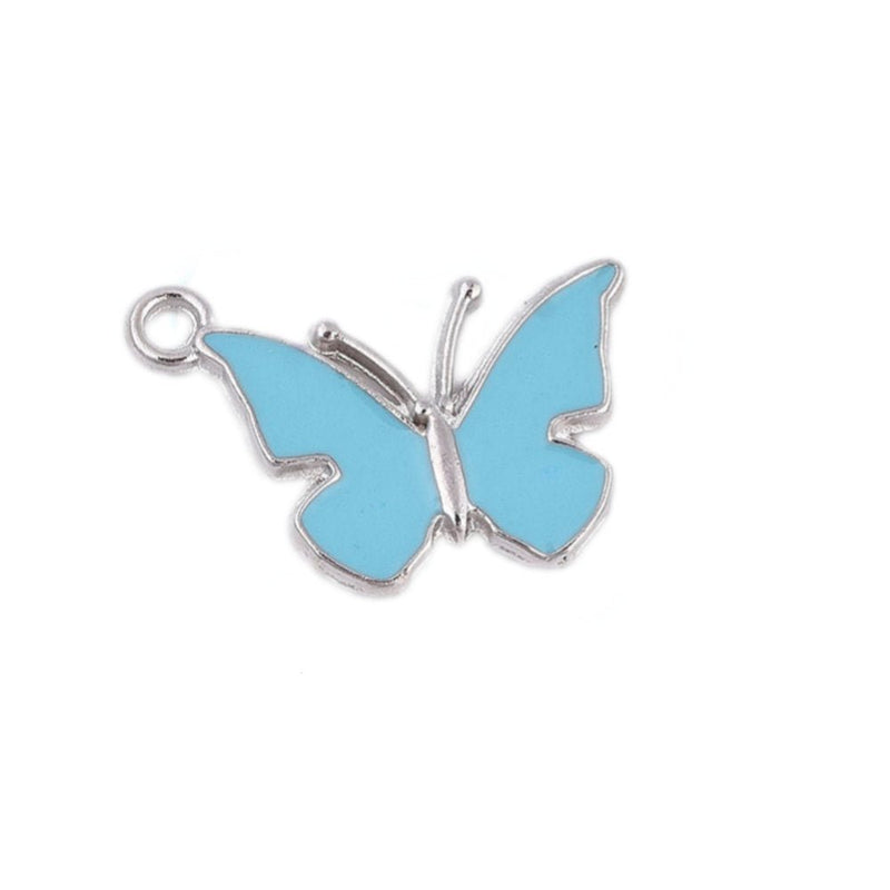 Load image into Gallery viewer, Enamel Butterfly Charm 21mm x 14.5mm x 1.5mm Sky - Affordable Jewellery Supplies
