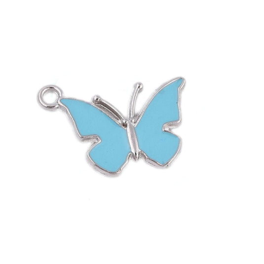 Enamel Butterfly Charm 21mm x 14.5mm x 1.5mm Sky - Affordable Jewellery Supplies