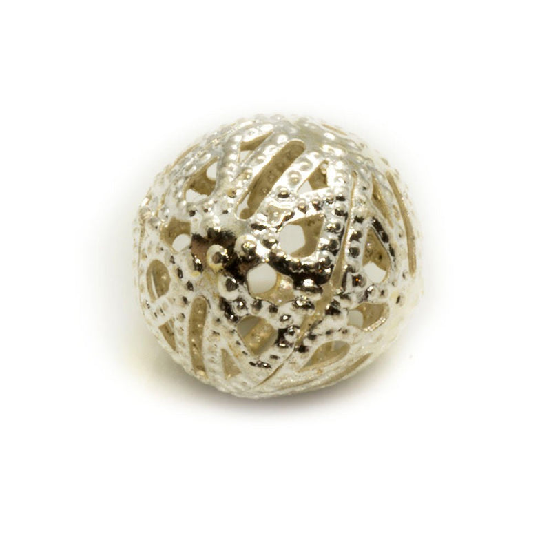 Load image into Gallery viewer, Filigree Round Metal Bead 13mm Silver plated - Affordable Jewellery Supplies
