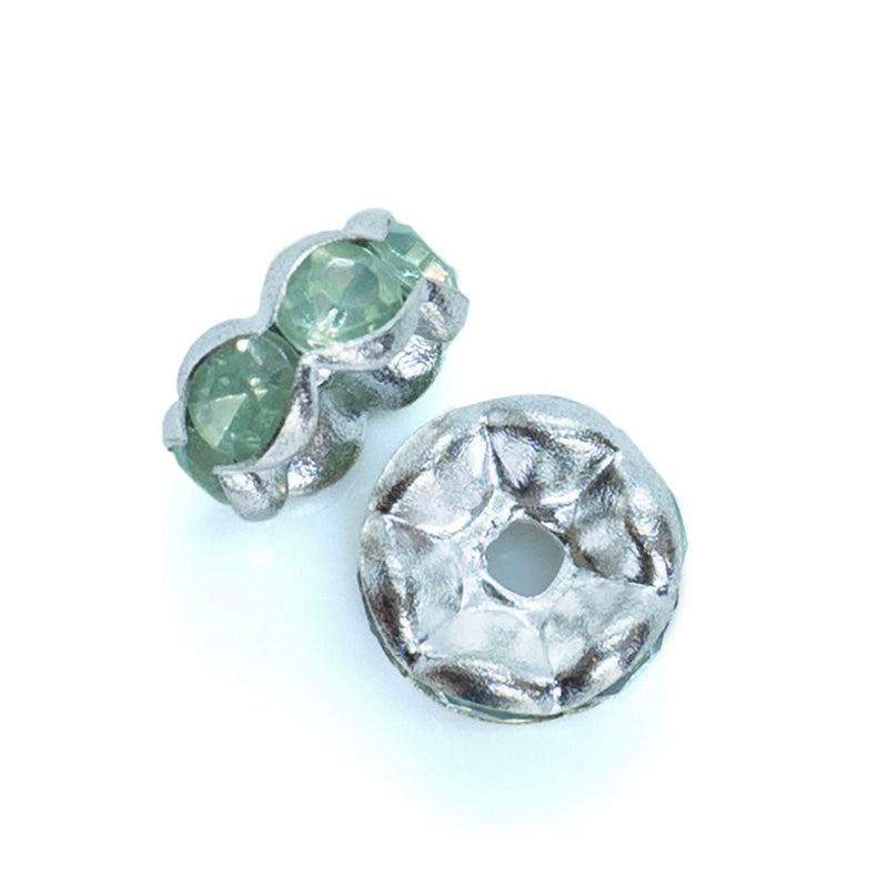 Load image into Gallery viewer, Rhinestone Rondelle Beads Round 8mm Chrysolite on Silver - Affordable Jewellery Supplies
