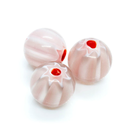 Millefiori Glass Round Bead 10mm White / Pink / Red - Affordable Jewellery Supplies