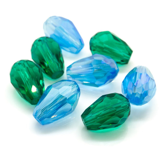 Crystal Glass Faceted Teardrop Centre Drilled 11mm x 7mm Emerald - Affordable Jewellery Supplies