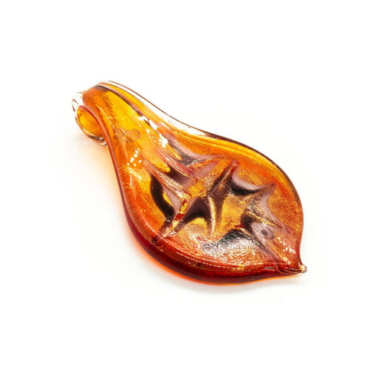 Murano Lampwork Glass Pendant Splash 59mm x 34mm Orange/Brown - Affordable Jewellery Supplies