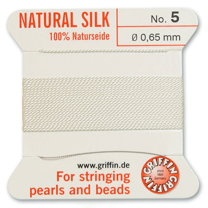 Load image into Gallery viewer, Griffin Natural Silk Thread with Needle Size 5 0.65mm x 2m White - Affordable Jewellery Supplies

