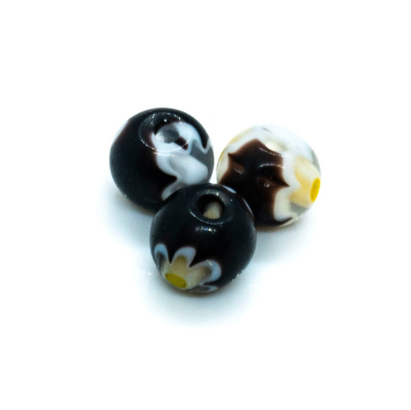 Load image into Gallery viewer, Millefiori Glass Round Bead 4mm Black white &amp; yellow - Affordable Jewellery Supplies
