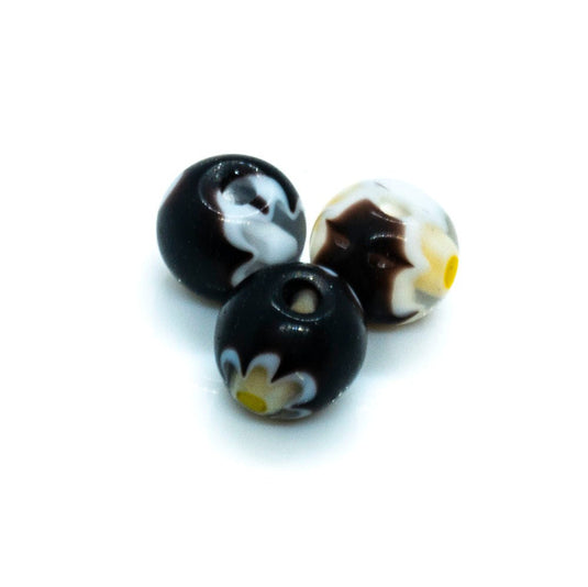 Millefiori Glass Round Bead 4mm Black white & yellow - Affordable Jewellery Supplies