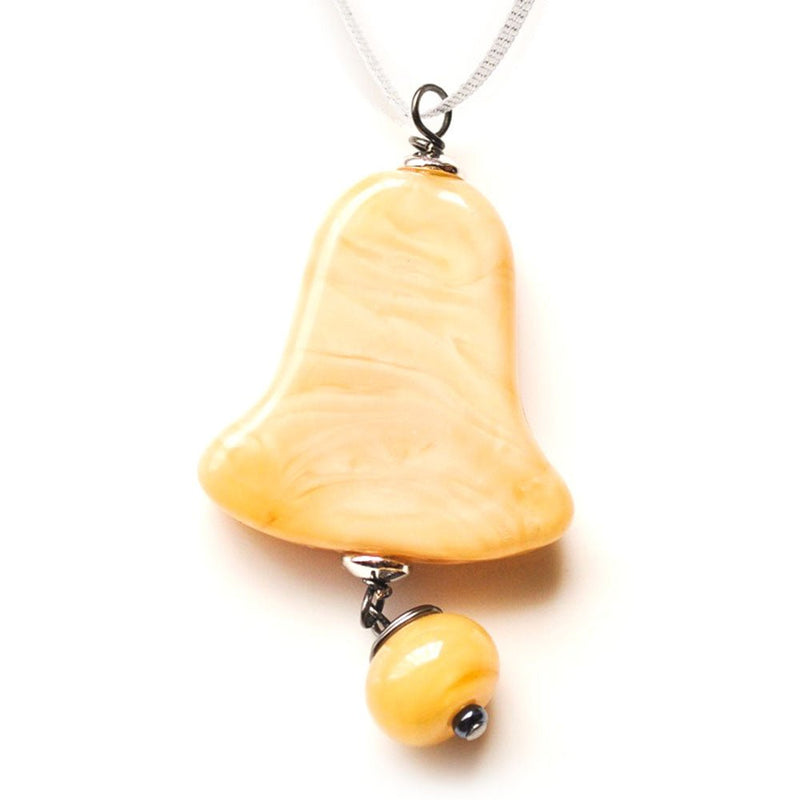 Load image into Gallery viewer, Lampwork Christmas Bell Ornament 52mm x 32mm Caramel - Affordable Jewellery Supplies
