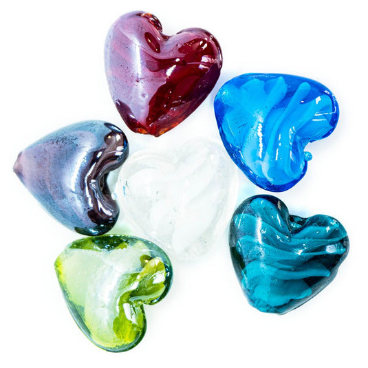 Handmade Lampwork Heart Shaped Beads 20mm x 20mm x 12mm Cerulean - Affordable Jewellery Supplies