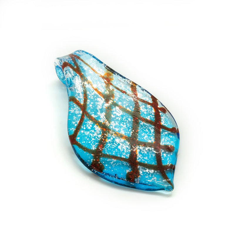 Load image into Gallery viewer, Murano Lampwork Glass Pendant Diagonal Lines 68mm x 34mm Turquoise - Affordable Jewellery Supplies
