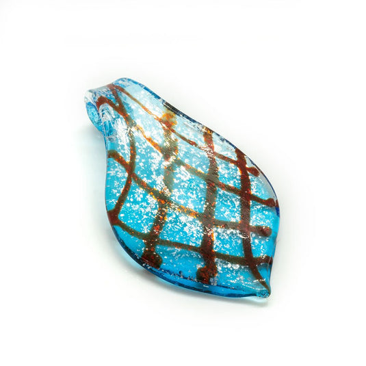 Murano Lampwork Glass Pendant Diagonal Lines 68mm x 34mm Turquoise - Affordable Jewellery Supplies