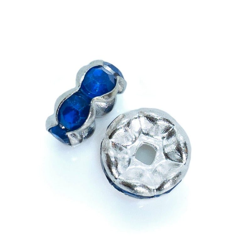 Load image into Gallery viewer, Rhinestone Rondelle Beads Round 8mm Capri Blue on Silver - Affordable Jewellery Supplies
