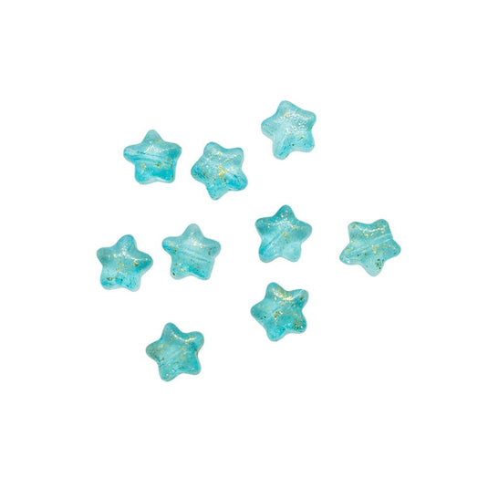 Transparent Glass Star Beads 8mm Cyan Glitter - Affordable Jewellery Supplies