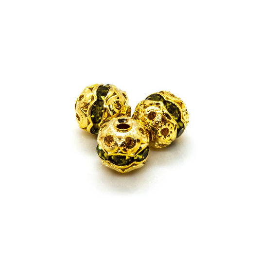 Rhinestone Ball 6mm Gold Olivine - Affordable Jewellery Supplies