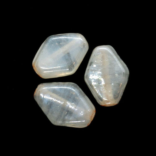 Flat Diamond Glass Bead 15mm x 12mm x 6mm Pearl - Affordable Jewellery Supplies