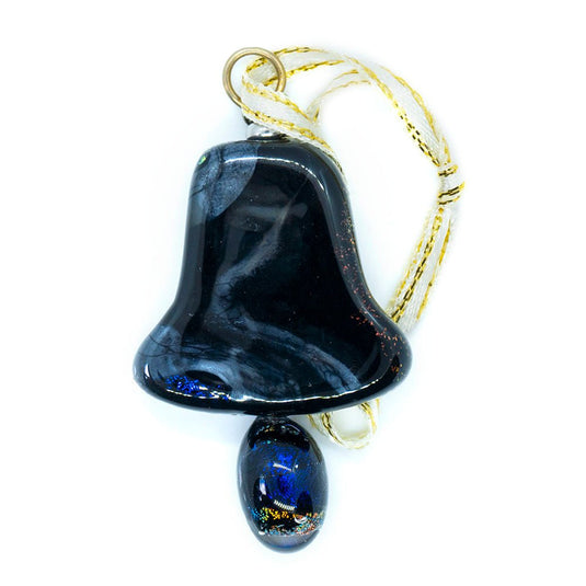 Lampwork Christmas Bell Ornament 52mm x 32mm Dark Blue - Affordable Jewellery Supplies
