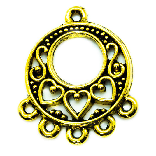 Round Connector Link with Hearts 25mm x 21mm Antique Gold - Affordable Jewellery Supplies
