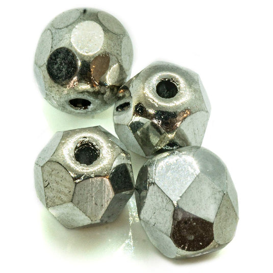 Czech Glass Firepolished Faceted Round 6mm Crystal Silver - Affordable Jewellery Supplies