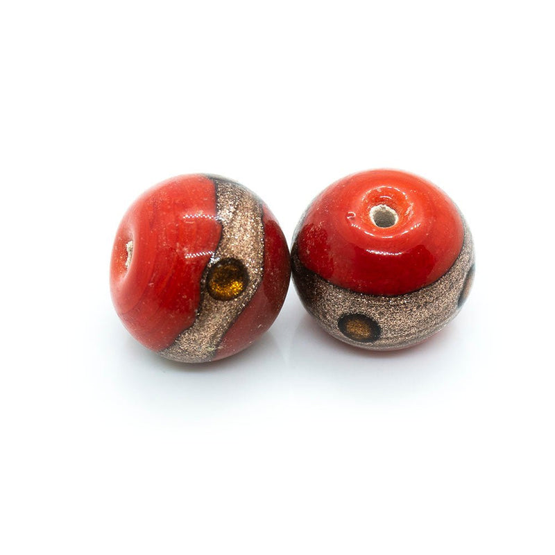 Load image into Gallery viewer, Indian Glass Lampwork Round Bead with Gold Lines 12mm Paprika - Affordable Jewellery Supplies
