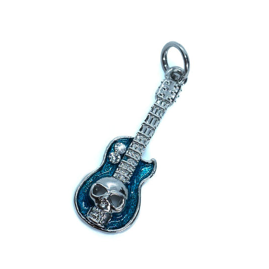 Rhinestone Skull Guitar Pendant 32mm x 12mm Teal - Affordable Jewellery Supplies