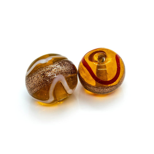 Indian Glass Lampwork Round Bead with Gold Lines 12mm Topaz - Affordable Jewellery Supplies