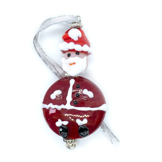 Lampwork Father Christmas Ornament 70mm x 35mm Crimson - Affordable Jewellery Supplies