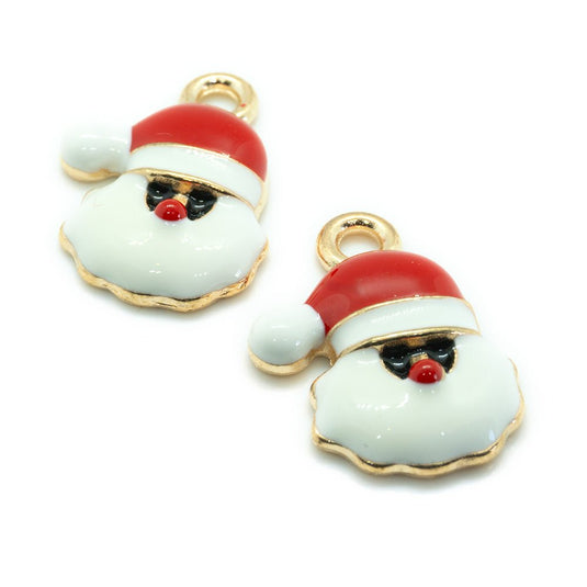 Enamel Christmas Santa Head Charm 19mm x 15mm White, Red & Gold - Affordable Jewellery Supplies