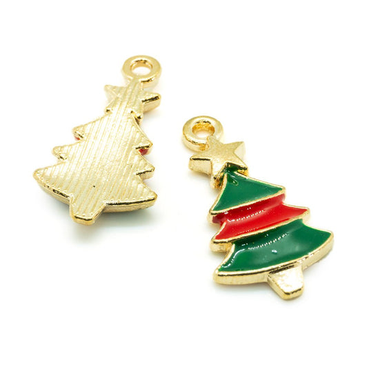 Enamel Christmas Tree Charm 22mm x 12mm Green, Red, Gold - Affordable Jewellery Supplies