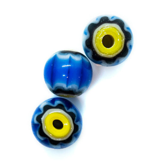 Millefiori Glass Round Bead 8mm Dark Blue and Yellow - Affordable Jewellery Supplies