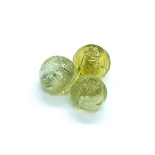 Lampwork Glass Silver Foil Round Beads 8mm Olive - Affordable Jewellery Supplies
