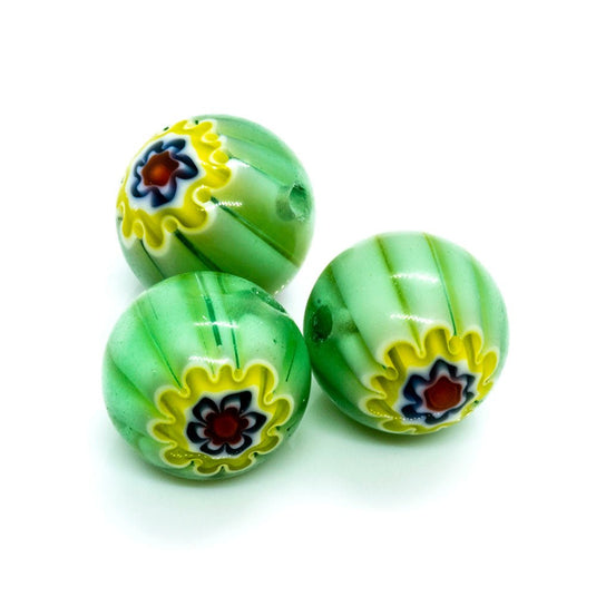 Millefiori Glass Round Bead 10mm Green yellow blue & red - Affordable Jewellery Supplies