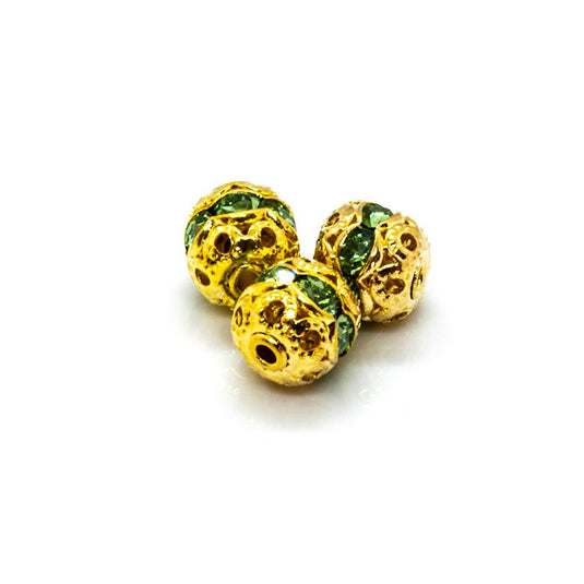 Rhinestone Ball 6mm Gold Emerald - Affordable Jewellery Supplies