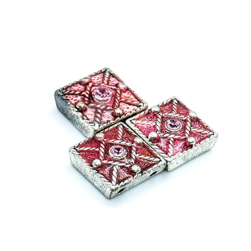 Load image into Gallery viewer, Spacer Bead with Swarovski Square 11mm x 11mm Light rose &amp; dark pink - Affordable Jewellery Supplies
